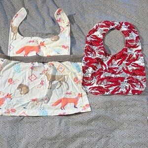 Two bibs. Lobster like new, woodland creatures apron style used condition